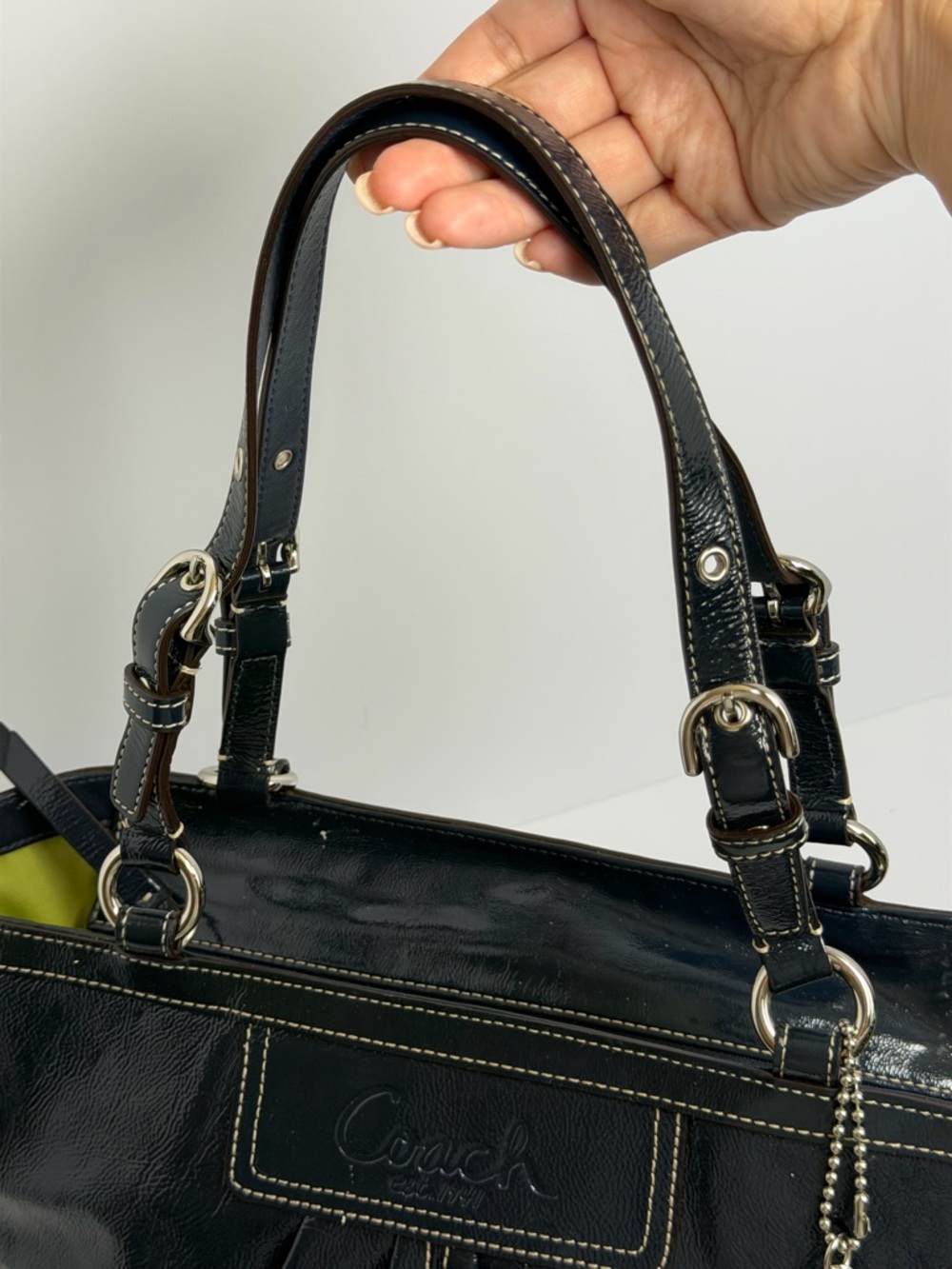 Coach Y2K East West Gallery Midnight Pleated Patent Leather Tote - Picture 7 of 12
